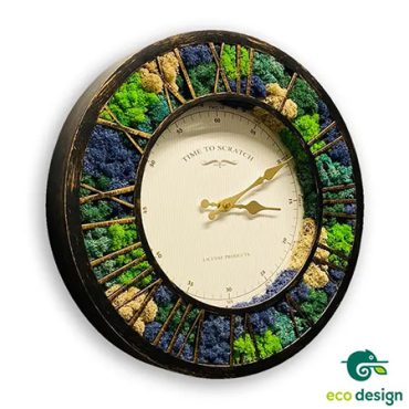 Ceas licheni stabilizati multicolor cu rama natur
